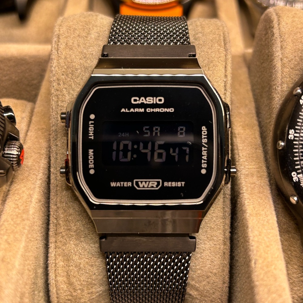Casio Black Smartwatch with Digital Display and Mesh Band A168WEMB-1B
